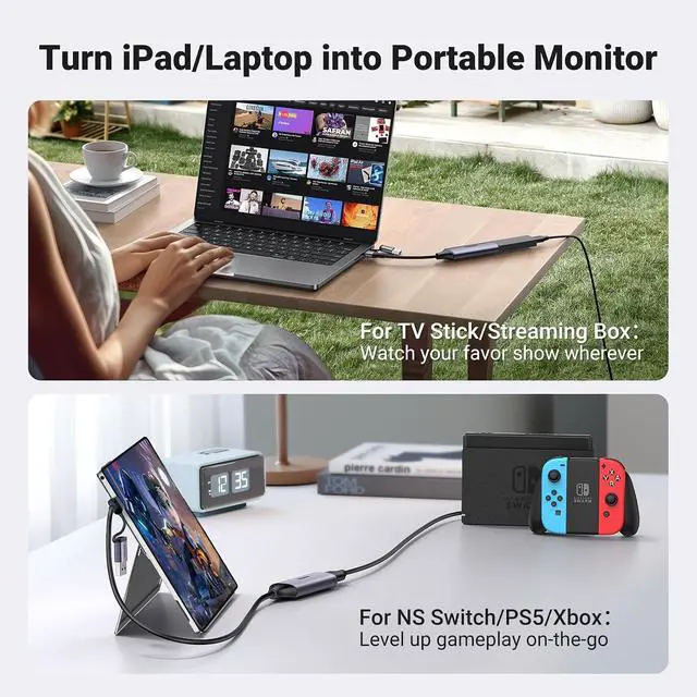 Alt view image 7 of 7 - UGREEN USB C to HDMI Cable (4K@60Hz) 6.6FT, Type C to HDMI Adapter Thunderbolt 4/3 to HDMI Bundle with Capture Card Full HD 1080P 60FPS HDMI to USB A/Type C 4K Video Capture Card