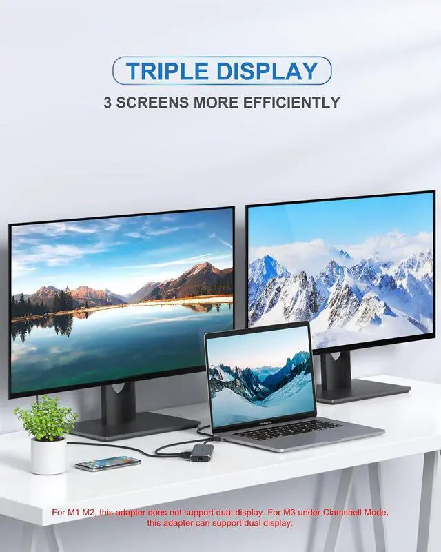 Alt view image 3 of 7 - MacBook Pro Docking Station Dual Monitor MacBook Pro HDMI Adapter,9 in 1 USB C Adapters for MacBook Pro Air Mac HDMI Dock Dongle Dual USB C to Dual HDMI Ethernet 3USB SD/TF100W PD