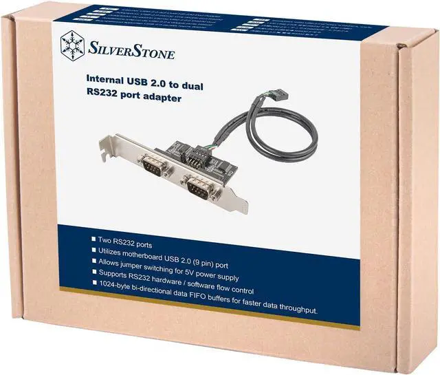 Alt view image 7 of 7 - SilverStone Technology ECD01 Internal USB 2.0 to Dual RS232 Serial Port Adapter, SST-ECD01