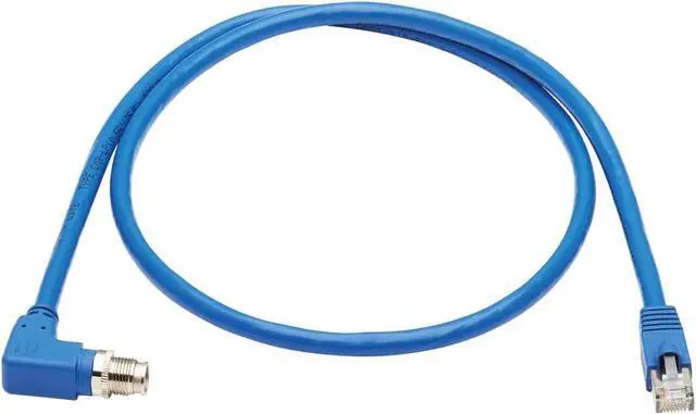 Alt view image 2 of 6 - Tripp Lite M12 X-Code Cat6a Shielded Ethernet Cable, Right-Angle M12/RJ45 Cable, 10G F/UTP CMR-LP (M/M), IP68, 60W Power Over Ethernet, Blue, 3.3 Feet / 1 Meter, (NM12-6A4-01M-BL)