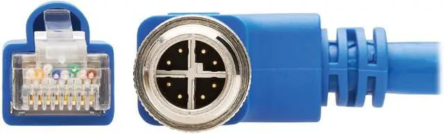 Alt view image 3 of 6 - Tripp Lite M12 X-Code Cat6a Shielded Ethernet Cable, Right-Angle M12/RJ45 Cable, 10G F/UTP CMR-LP (M/M), IP68, 60W Power Over Ethernet, Blue, 3.3 Feet / 1 Meter, (NM12-6A4-01M-BL)