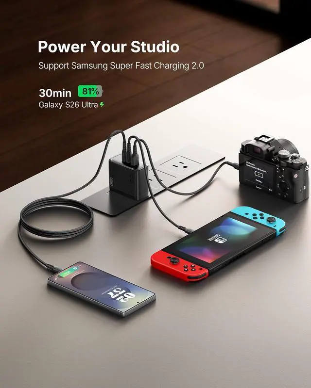 Alt view image 6 of 7 - INIU 100W GaN USB C Charger, 3-Port Compact Fast Charging Block with 5ft 100W USB C Cable, Foldable Travel Laptop Charger for MacBook Pro Air 15 14, iPhone 17 16 Pro Max Samsung S26 S25 Dell etc Black