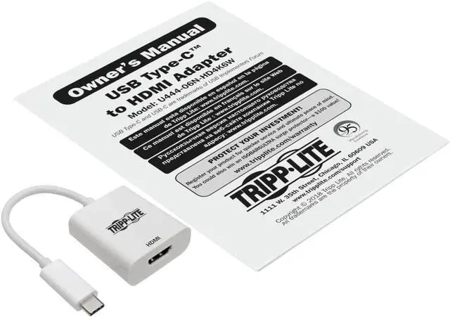 Alt view image 6 of 6 - TRIPP LITE USB C to HDMI Adapter (M/F), Thunderbolt 3 to HDMI Adapter, Gen 1, 4K HDMI @ 60 Hz, 4:4:4, White (U444-06N-HD4K6W)