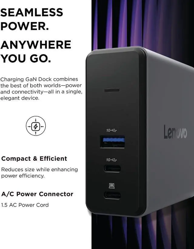 Alt view image 3 of 7 - Lenovo GaN Charging Dock, Multiport Docking Station w/ 60W PD, HDMI, USB-C, USB-A, Micro SD, Power Adapter & Dock in One, Compact Design, Sustainable Materials, Home Office Gaming Dock Stand Console
