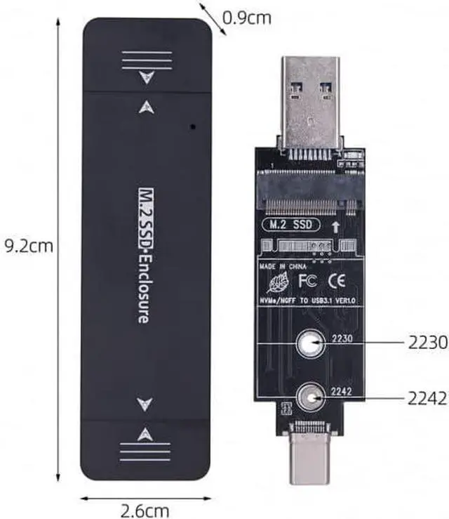 Alt view image 2 of 7 - xiwai Type-C USB3.0 to Combo NVME M-Key M.2 NGFF SATA SSD PCBA Case 2230/2242mm Adapter RTL9210B Chipset