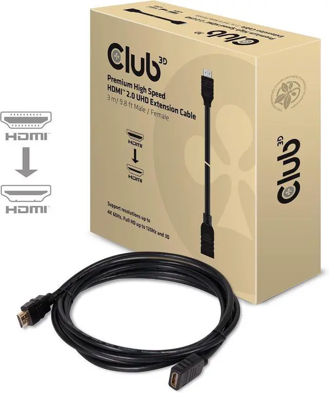 Alt view image 2 of 4 - Club3D CAC-1321 2.0 Premium High Speed 4K 60Hz Extension Cable 3m/ 9.8' Male/Female