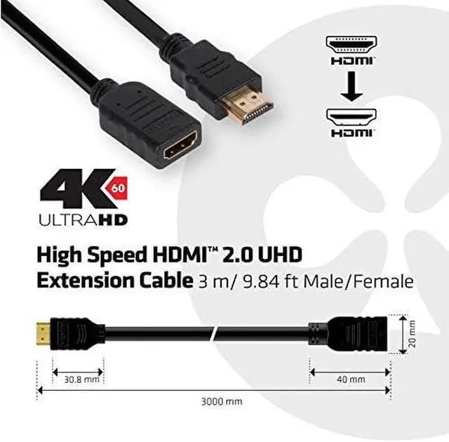 Alt view image 3 of 4 - Club3D CAC-1321 2.0 Premium High Speed 4K 60Hz Extension Cable 3m/ 9.8' Male/Female