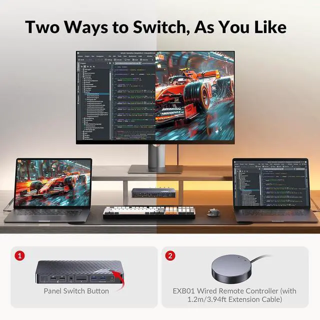 Alt view image 5 of 7 - AV Access Docking Station KVM Switch 2 Monitors 2 Laptops, 4K KVM Switch Dual Monitor, 100W PD for Each PC, 1G Ethernet, EDID Emulation, Ideal for Home Office