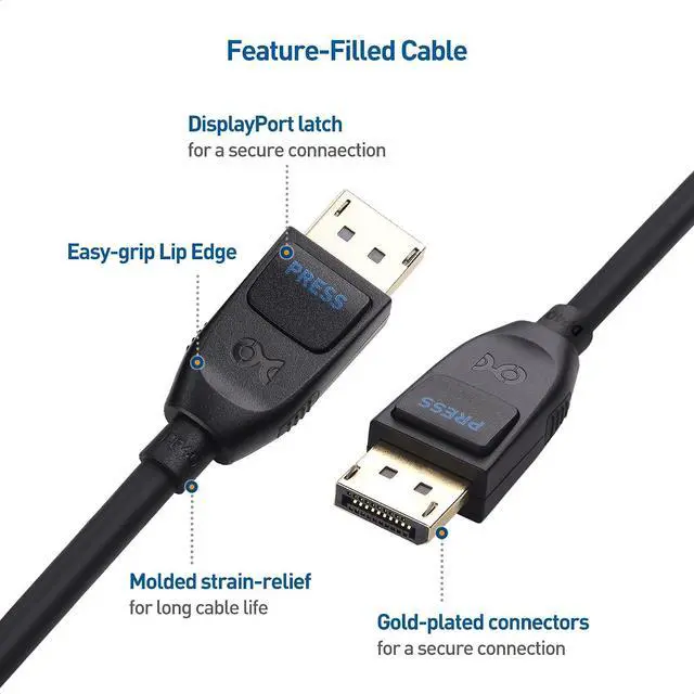 Alt view image 6 of 7 - Cable Matters VESA Certified DisplayPort 2.1 Cable 2m/6.6ft, Support 40Gbps DP40 8K 60Hz, 4K 144Hz in Black & Active 8K DisplayPort Repeater, DisplayPort 1.4 Repeater