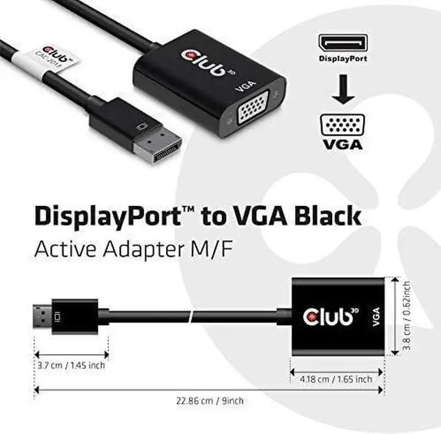 Alt view image 2 of 2 - Club 3D DisplayPort to VGA Active Adapter M/B