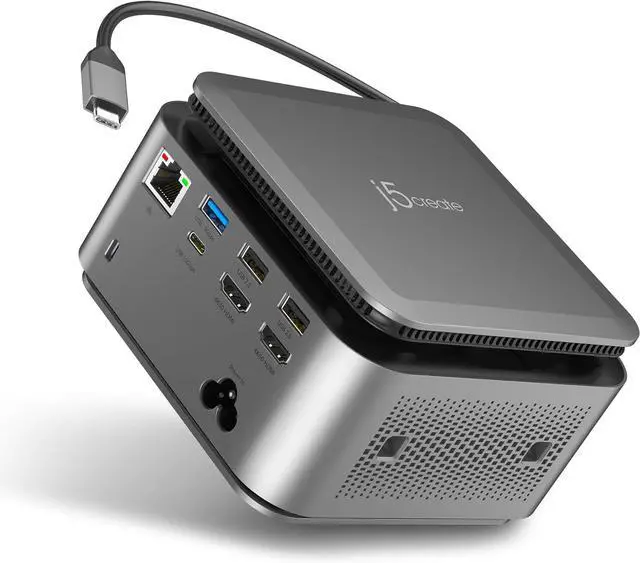 Main image of j5create Dual 4K Display Powerbase Docking Station, 14 Functions with 145W Max Charging Power, 10Gbps Data Transfer, Card Slots, Ethernet, and Audio Port for Windows Laptop and MacBook (JCDP4140)