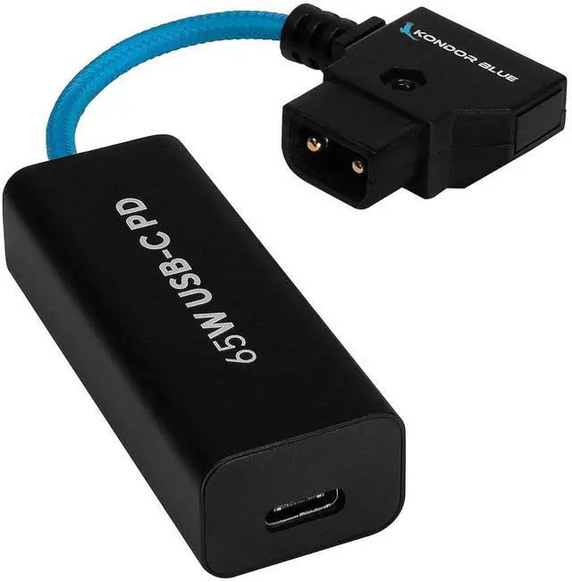 Main image of KONDOR BLUE | 6 Inch D-Tap to Female USB-C PD Power Delivery Cable, 2-Way | 65W Fast Charge, 5V 9V 12V PD, Smart Reverse Polarity Protection for Camera Rigs | Blue