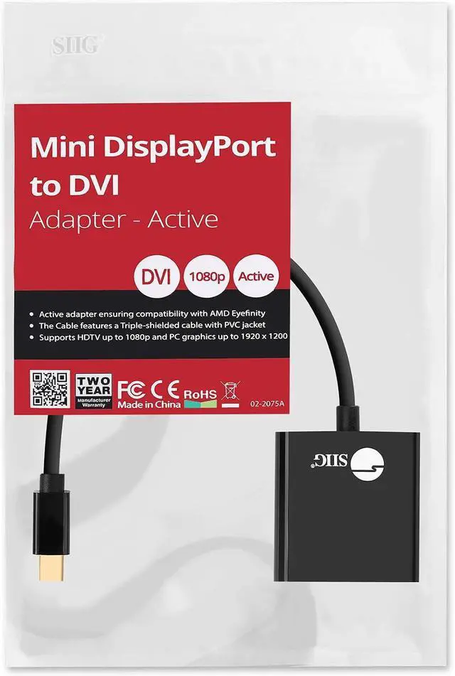 Alt view image 6 of 6 - SIIG Mini DisplayPort to DVI Active Adapter - 4K @30Hz Mini DP to DVI-D Single Link Thunderbolt 2 Eyefinity Compatible