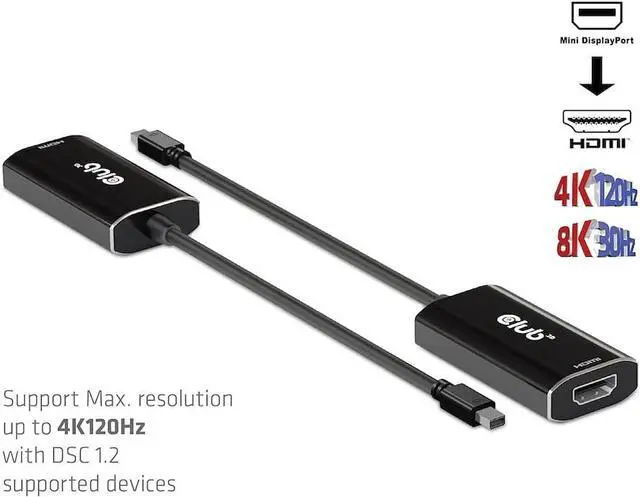 Alt view image 5 of 7 - Club 3D Mini-DisplayPort1.4 to HDMI 4K120Hz with DSC1.2 Active Adapter M/B