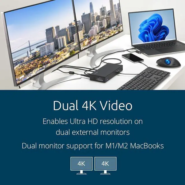 Alt view image 2 of 6 - Kensington SD4781P USB-C & USB-A DisplayLink Docking Station, Dual 4K Display, 2xHDMI, 2xDisplayPort, with 100W Power Delivery, for Mac M1/M2/M3/M4, Windows and Chrome (K33603NA)