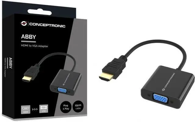 Alt view image 2 of 5 - Conceptronic ABBY20B HDMI to VGA Adapter 1080P 60Hz 0.25m