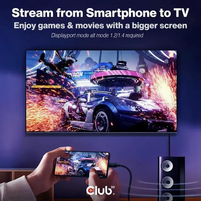 Alt view image 4 of 7 - Club3D CAC-1557 USB Type C to Displayport 1.4 Bi-Directional Cable with 8K 60Hz, 4K 120Hz HDR Video Support 1.8m-6ft M/M