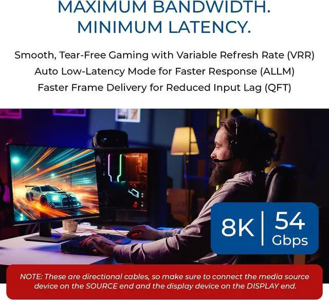 Alt view image 4 of 7 - OREI 8K DisplayPort 2.0 Active Optical Cable 30ft, 54Gbps UHBR13.5, 8K@60/30Hz, 4K@144Hz, HDR10+, Dolby Vision, VRR, EMI-Free, Gold-Plated, PVC Cable (AOC-DP8K-30)