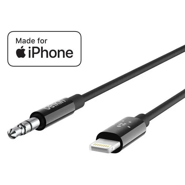 Alt view image 2 of 7 - Belkin 3.5mm Audio Cable with Lightning Connector, 6ft Durable AUX Cable for iPhone, iPad, and iPod - Connects to Car Stereo, Headphones, and Speakers - MFi-Certified for Apple Devices - Black