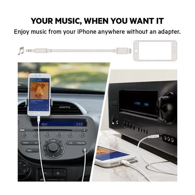 Alt view image 3 of 7 - Belkin 3.5mm Audio Cable with Lightning Connector, 6ft Durable AUX Cable for iPhone, iPad, and iPod - Connects to Car Stereo, Headphones, and Speakers - MFi-Certified for Apple Devices - Black