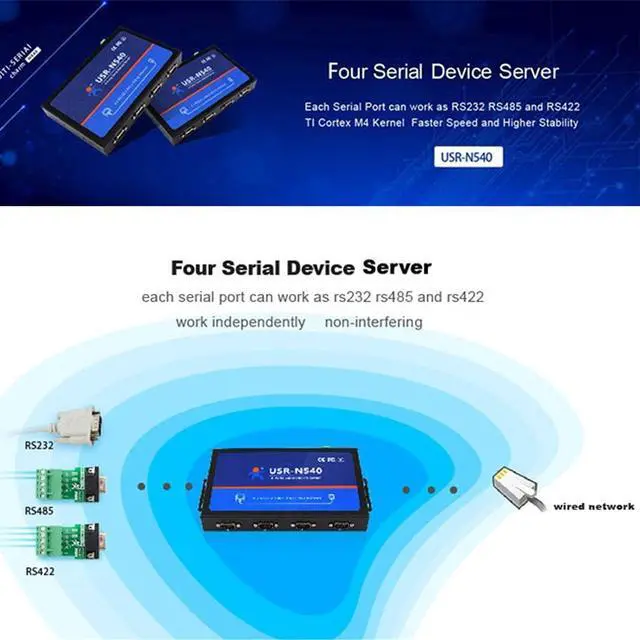 Alt view image 2 of 7 - USR-N540 4 Ports Serial RS232 to Ethernet RS485 to RJ45 RS422 to TCP IP Converter