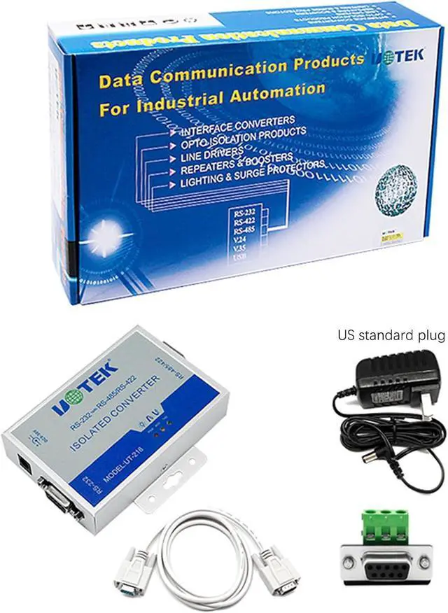 Alt view image 5 of 5 - RS232 to RS485 RS422 Converter RS-232 RS-485 RS-422 Adapter with Power Adapter Wall Mounted (UT-218 (with Power Adapter & Optical Isolation))