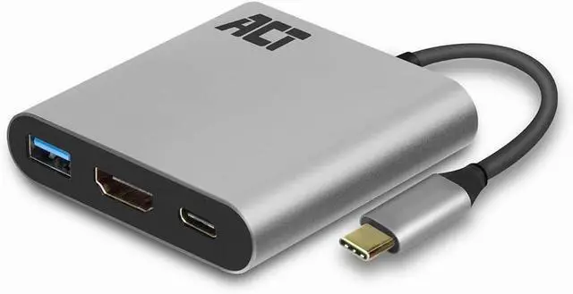 Main image of ACT AC7022 USB C to HDMI Adapter with Aluminium Housing, 4k @ 30Hz HDMI, USB Type C 60W PD, USB 3.0 Port, for Connecting an Additional Monitor