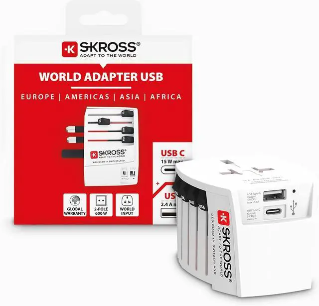 Main image of SKROSS Universal Travel Plug with USB and USB C, 1.302962, White