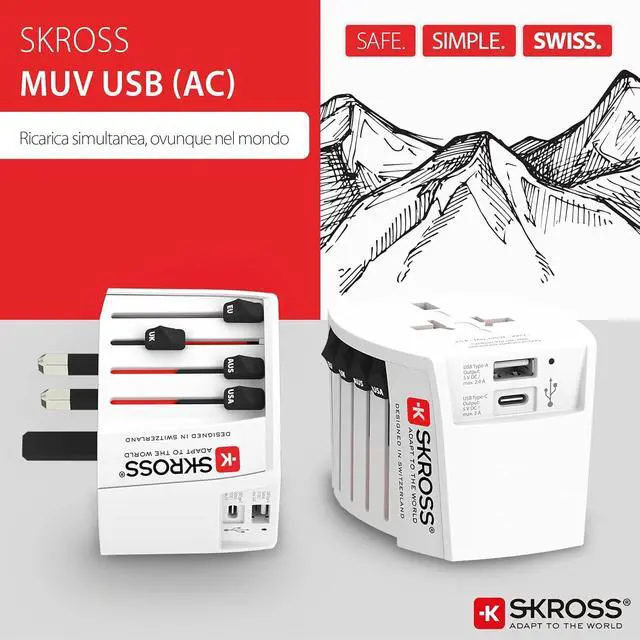 Alt view image 2 of 7 - SKROSS Universal Travel Plug with USB and USB C, 1.302962, White