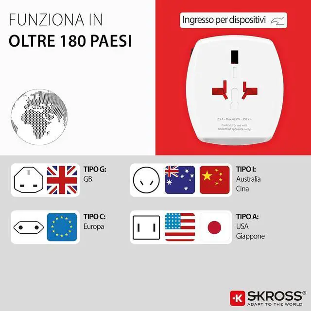 Alt view image 3 of 7 - SKROSS Universal Travel Plug with USB and USB C, 1.302962, White