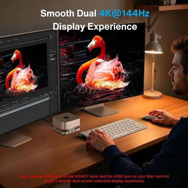 Alt view image 3 of 7 - IVANKY 13-in-1 Mac mini M4 &M4 Pro (2024) Dock, Dual 4K@144Hz Extended Displays Docking Station Stand for M5, with M.2 NVMe SSD Enclosure, HDMI Hub, 10Gbps USB, SD/TF, Audio Ports*2, 20W PD Adapter*1