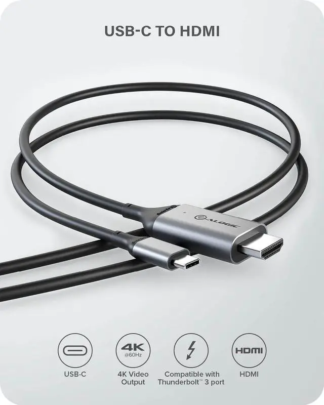 Alt view image 2 of 7 - ALOGIC USB-C to HDMI Cable, 6 ft, Supports 4K@60Hz, USB Type-C to HDMI Cable, Thunderbolt 3 Compatible, for MacBook, iPad Pro, Surface, XPS & USB-C Devices