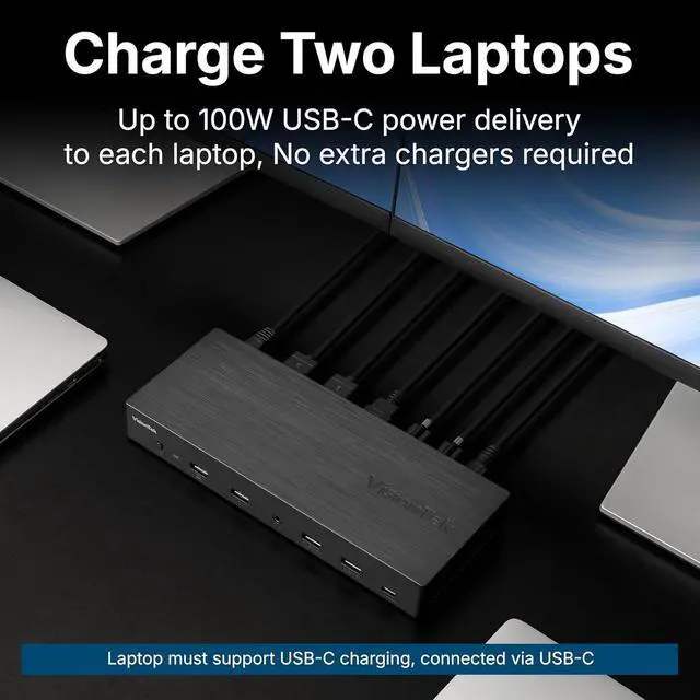 Alt view image 4 of 7 - VisionTek VT4950 USB-C DisplayLink Docking Station with KVM Switch for Dual Laptops - Hybrid Workstation Triple Monitor Dock with HDMI & DisplayPort, 100W Laptop Charging for Windows and macOS