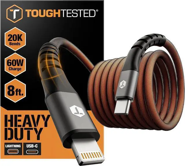 Main image of ToughTested Lightning to USB Cable 8FT MFi Certified iPhone Fast Charger Cord, P.E.T. ArmorWeave Braided, 3AMPS Fast Charging Compatible iPhone 14 13 12 11 Pro Max X XS XR 8 7 6 Plus and More
