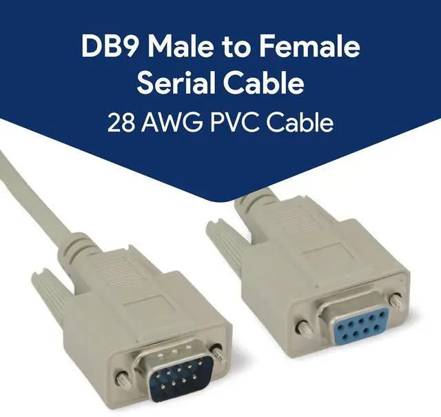 Alt view image 2 of 6 - 100 Foot DB9 Male to Female RS232 Extension Serial Cable - 28 AWG Shielded