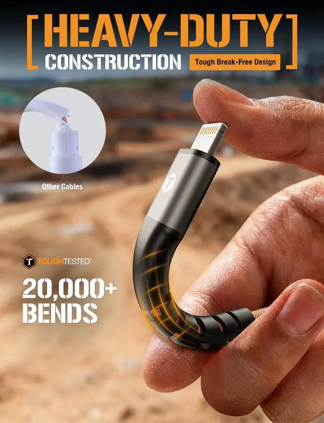 Alt view image 7 of 7 - ToughTested Lightning to USB Cable 8FT MFi Certified iPhone Fast Charger Cord, P.E.T. ArmorWeave Braided, 3AMPS Fast Charging Compatible iPhone 14 13 12 11 Pro Max X XS XR 8 7 6 Plus and More