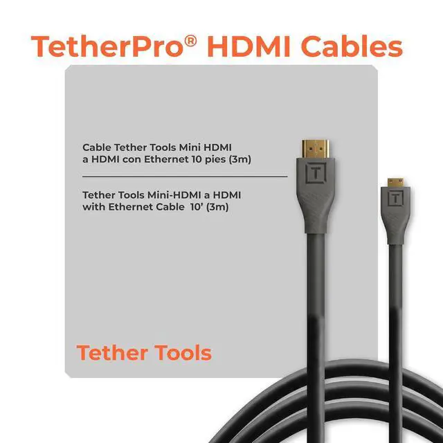 Alt view image 2 of 7 - Tether Tools TetherPro HDMI Mini to HDMI 2.0, 10' (3m), Black