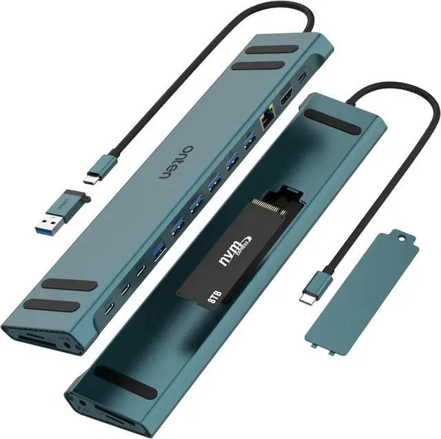 Main image of Onten USB C Docking Station with M.2 NVMe SSD Enclosure, 16-in-1 USB-C Hub with 4K HDMI, Ethernet, 5 USB 3.0, 3 USB-C, 100W PD, SD/TF Card Reader, Support 8TB M.2 NVMe SSD for MacBook, Windows Laptop