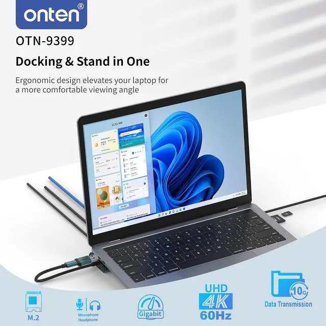 Alt view image 4 of 7 - Onten USB C Docking Station with M.2 NVMe SSD Enclosure, 16-in-1 USB-C Hub with 4K HDMI, Ethernet, 5 USB 3.0, 3 USB-C, 100W PD, SD/TF Card Reader, Support 8TB M.2 NVMe SSD for MacBook, Windows Laptop