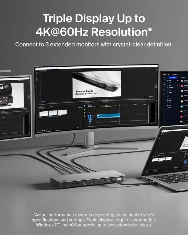 Alt view image 3 of 7 - Belkin Connect Thunderbolt 4 Dock, 14-in-1 Docking Station 96W w/Triple 4K 60Hz Display Support, 40Gbps Data Transfer, 2.5Gb Ethernet Port, Daisy Chain up to 6 Devices, USB-C Laptop Expansion Hub