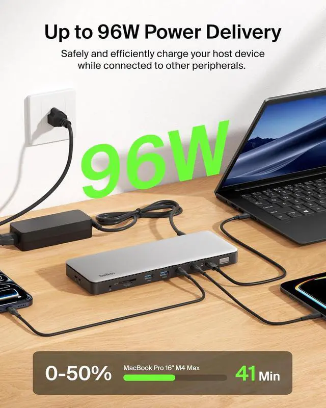 Alt view image 5 of 7 - Belkin Connect Thunderbolt 4 Dock, 14-in-1 Docking Station 96W w/Triple 4K 60Hz Display Support, 40Gbps Data Transfer, 2.5Gb Ethernet Port, Daisy Chain up to 6 Devices, USB-C Laptop Expansion Hub