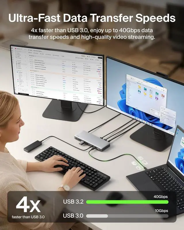 Alt view image 6 of 7 - Belkin Connect Thunderbolt 4 Dock, 14-in-1 Docking Station 96W w/Triple 4K 60Hz Display Support, 40Gbps Data Transfer, 2.5Gb Ethernet Port, Daisy Chain up to 6 Devices, USB-C Laptop Expansion Hub