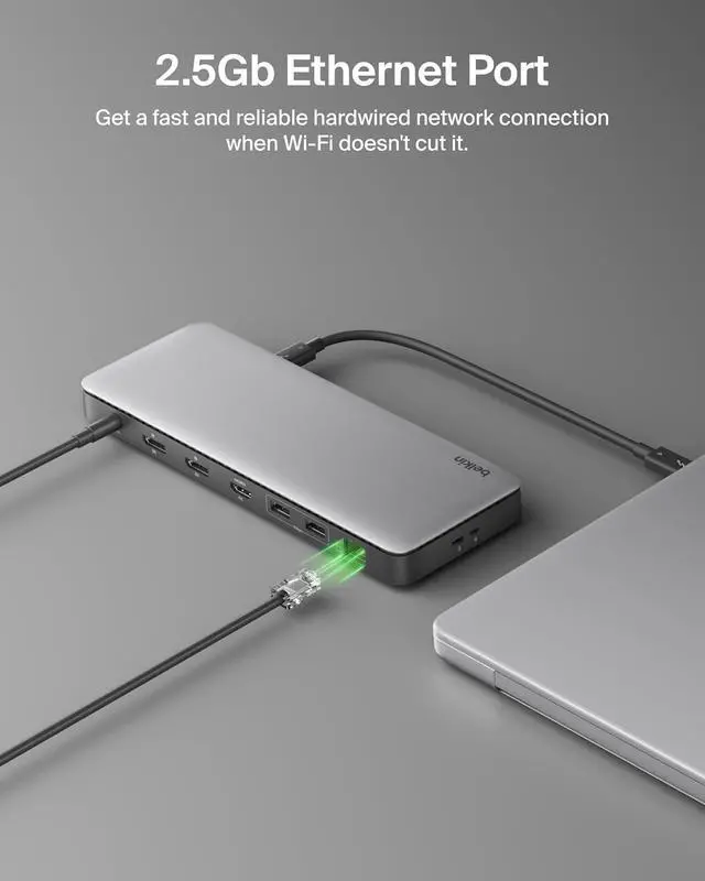 Alt view image 7 of 7 - Belkin Connect Thunderbolt 4 Dock, 14-in-1 Docking Station 96W w/Triple 4K 60Hz Display Support, 40Gbps Data Transfer, 2.5Gb Ethernet Port, Daisy Chain up to 6 Devices, USB-C Laptop Expansion Hub