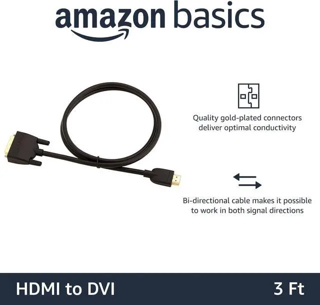 Alt view image 2 of 4 - Amazon Basics HDMI to DVI Adapter Cable, Bi-Directional 1080P, Gold-Plated, 3 ft/0.9 m, Black, 10-Pack