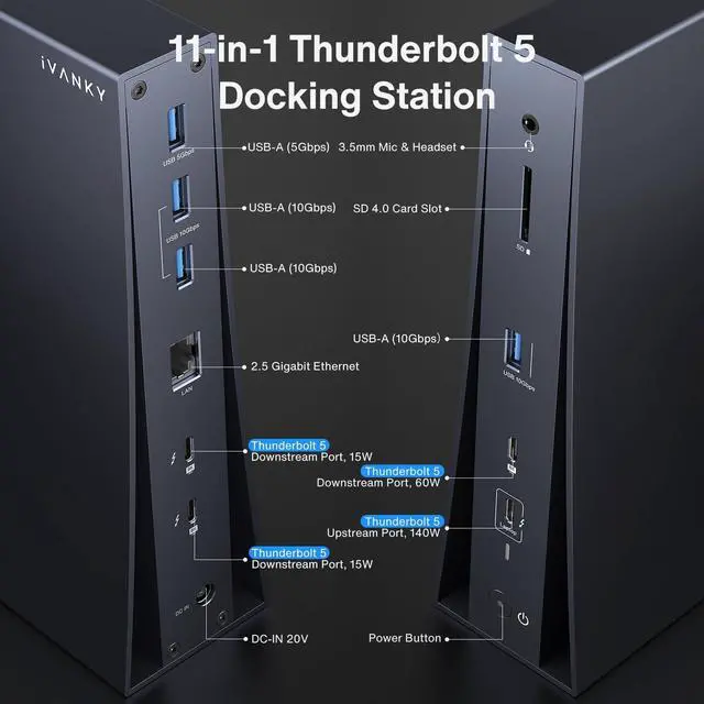 Alt view image 3 of 7 - iVANKY Intel Certified Thunderbolt 5 Dock Upgrade FusionDock Pro 3 Docking Station with 11-Port 180W Power, Single 8K, Dual 6K@60Hz for MacBook Pro/Max Series, Dual 8K@60Hz for Window, 120Gbps, 2.5GbE