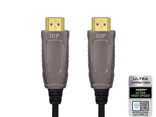 Alt view image 2 of 6 - Monoprice 8K Ultra High Speed Fiber Optic Certified HDMI Cable - HDMI 2.1, 8K@60Hz, 4K@120Hz, 48Gbps, HDR, VRR, Active Optical Cable (AOC), CMP Plenum Rated, 49ft, Black