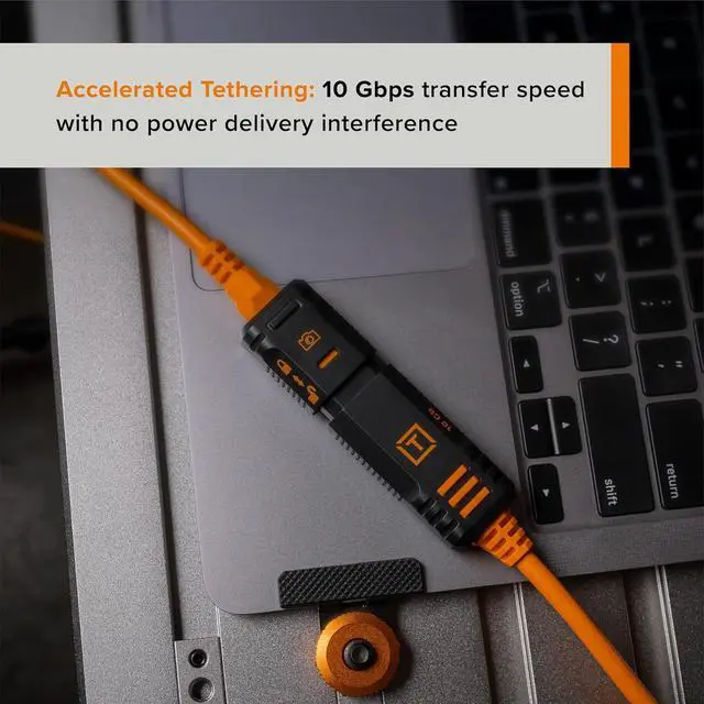 Alt view image 3 of 7 - Tether Tools TetherPro Optima 10G USB-C TetherBoost Locking Extension Cable, 16 (4.8m), High Visibility Orange