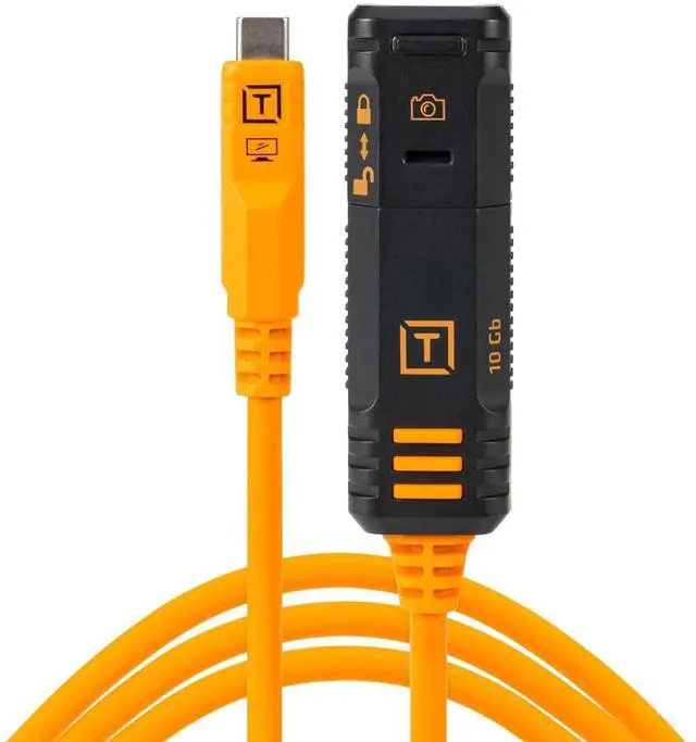 Main image of Tether Tools TetherPro Optima 10G USB-C TetherBoost Locking Extension Cable, 16 (4.8m), High Visibility Orange