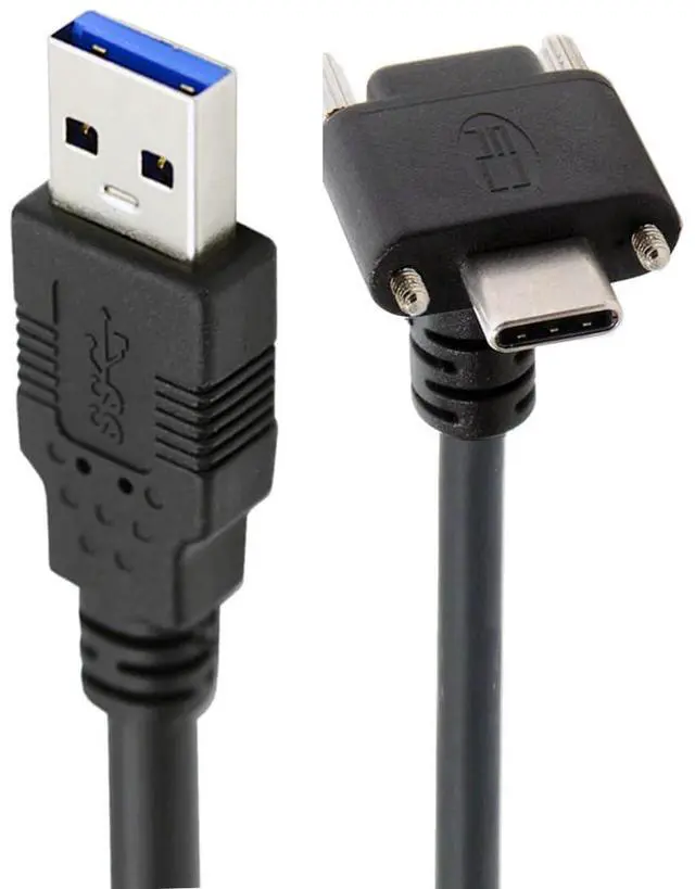 Main image of Vision Cable USB3.1 Type-C USB-C Dual Screws 90 Degree Angled Type Locking to Type-A USB3.0 Data 10Gbps Compatible with VR Industrial Camera Phone FPV Computer (1.2m)