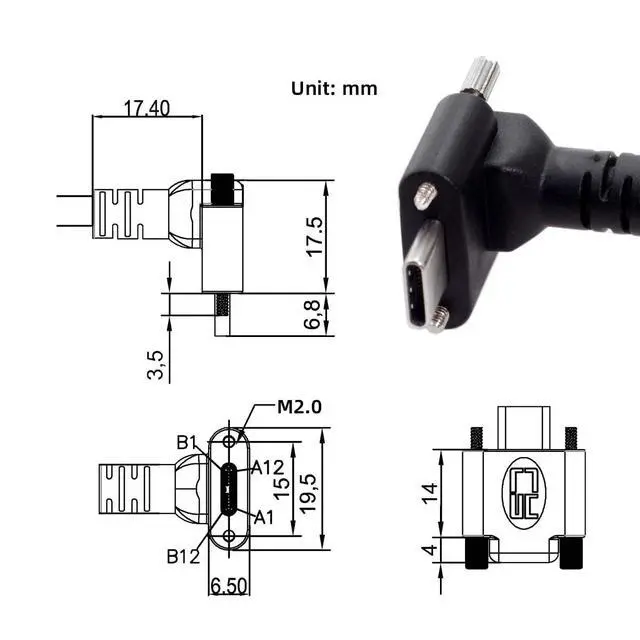 Alt view image 7 of 7 - Vision Cable USB3.1 Type-C USB-C Dual Screws 90 Degree Angled Type Locking to Type-A USB3.0 Data 10Gbps Compatible with VR Industrial Camera Phone FPV Computer (1.2m)
